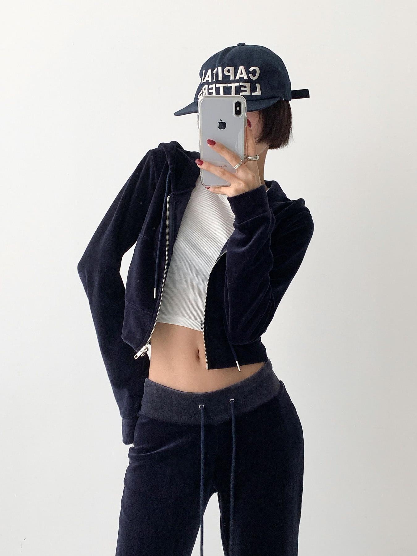 天鵝絨拉鍊連帽外套